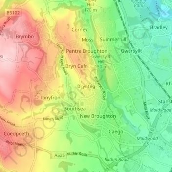 Brynteg topographic map, elevation, terrain