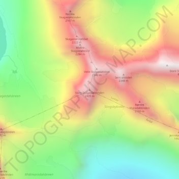 Store Skagastølstinden topographic map, elevation, terrain