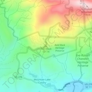 Bald Rock topographic map, elevation, terrain