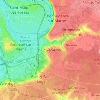 Sucy-en-Brie topographic map, elevation, terrain