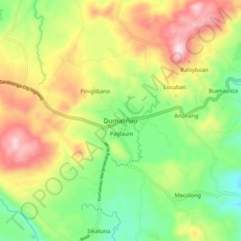 Dumalinao topographic map, elevation, terrain