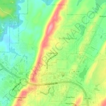 Lake Purdy topographic map, elevation, terrain