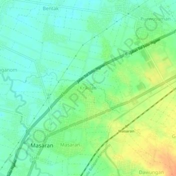 Krikilan topographic map, elevation, terrain