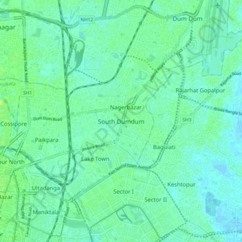 South Dumdum topographic map, elevation, terrain