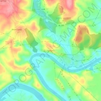 Gorgas topographic map, elevation, terrain