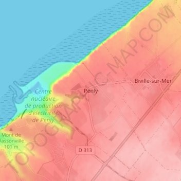 Penly topographic map, elevation, terrain