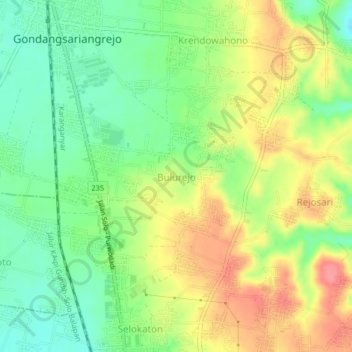 Bulurejo topographic map, elevation, terrain