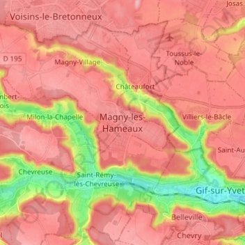 Magny-les-Hameaux topographic map, elevation, terrain