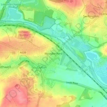 Woodlesford topographic map, elevation, terrain