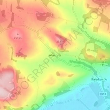 Abernyte topographic map, elevation, terrain