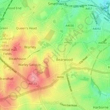 Warley Wigorn topographic map, elevation, terrain