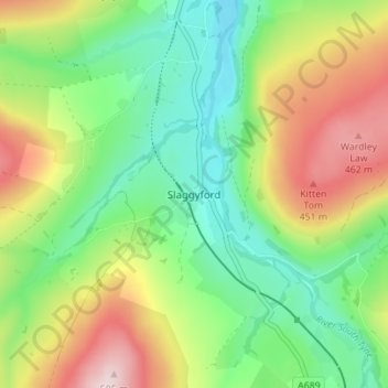 Slaggyford topographic map, elevation, terrain