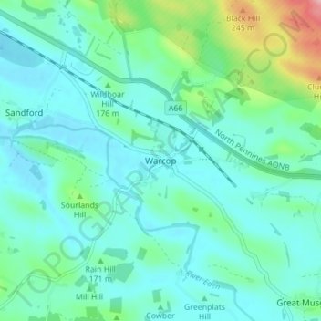 Warcop topographic map, elevation, terrain