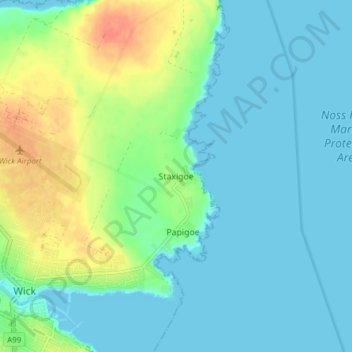 Staxigoe topographic map, elevation, terrain