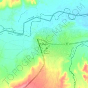Rhamu topographic map, elevation, terrain