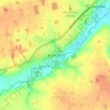 Brockdish topographic map, elevation, terrain