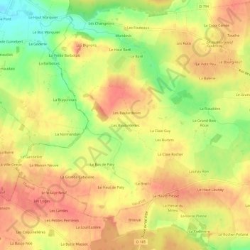 Les Boularderies topographic map, elevation, terrain