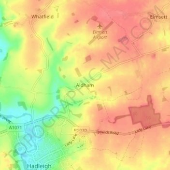 Aldham topographic map, elevation, terrain