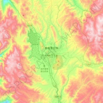 Shangri-La topographic map, elevation, terrain