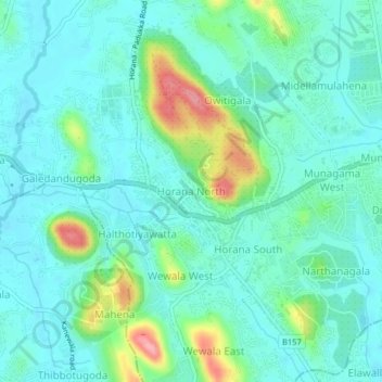 Horana North topographic map, elevation, terrain
