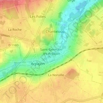Saint-Germain-lès-Arpajon topographic map, elevation, terrain