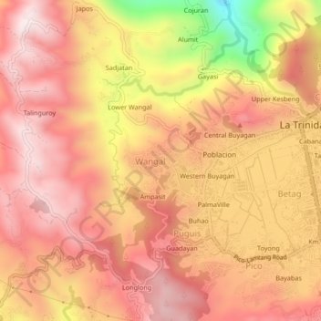 Upper Wangal topographic map, elevation, terrain