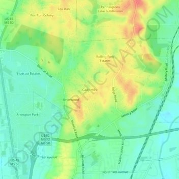 Cady Hills topographic map, elevation, terrain