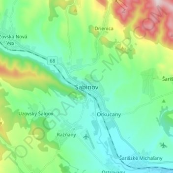 Sabinov topographic map, elevation, terrain