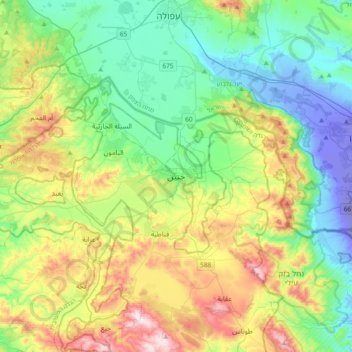 Jenin topographic map, elevation, terrain