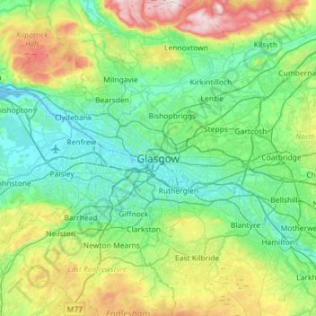 Glasgow topographic map, elevation, terrain