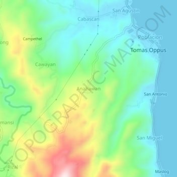 Anahawan topographic map, elevation, terrain