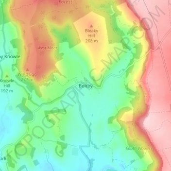 Boltby topographic map, elevation, terrain