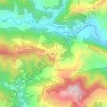 Ojha Gaun topographic map, elevation, terrain