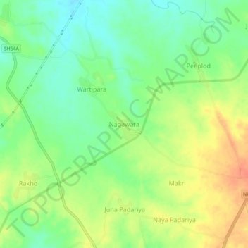 Nagawara topographic map, elevation, terrain