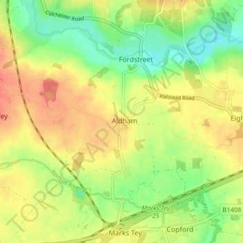 Aldham topographic map, elevation, terrain