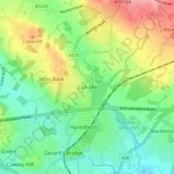 Carr Mill topographic map, elevation, terrain