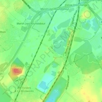 Kempston Hardwick topographic map, elevation, terrain