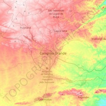 Campina Grande topographic map, elevation, terrain
