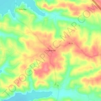 Confederate topographic map, elevation, terrain