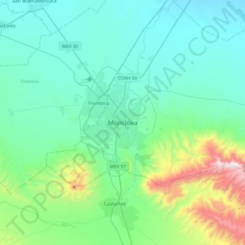 Monclova topographic map, elevation, terrain