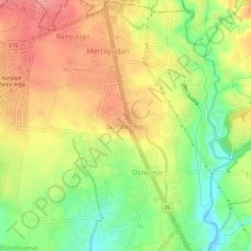 Sumberrejo topographic map, elevation, terrain