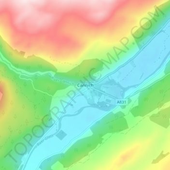 Cannich topographic map, elevation, terrain