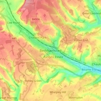 Berkhamsted topographic map, elevation, terrain