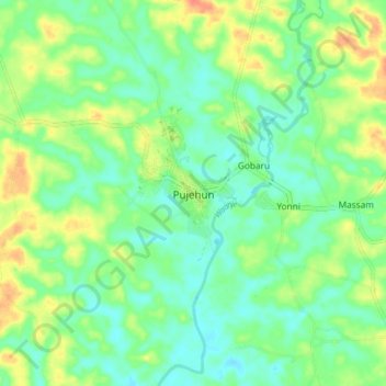 Pujehun topographic map, elevation, terrain