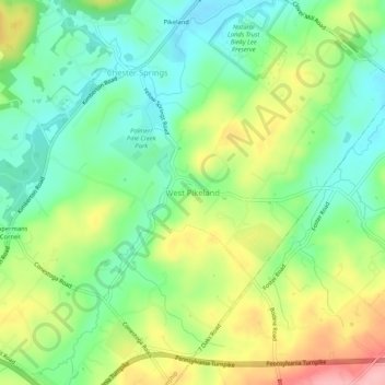 West Pikeland topographic map, elevation, terrain