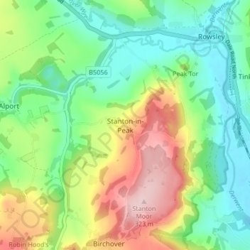 Stanton-in-Peak topographic map, elevation, terrain