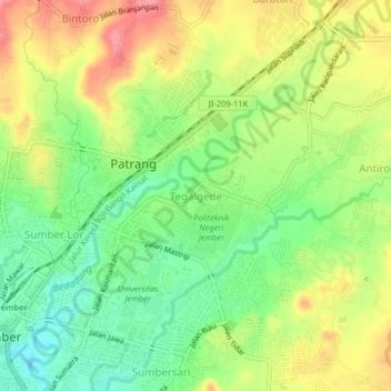 Tegalgede topographic map, elevation, terrain