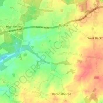 Lower Bodham topographic map, elevation, terrain