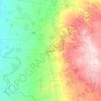 As Suwayda topographic map, elevation, terrain