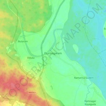 Eturnagaram topographic map, elevation, terrain